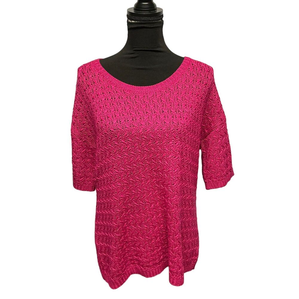 Coldwater Creek Womens Large Sweater Short Sleeve  Fuchsia Pink Oversized